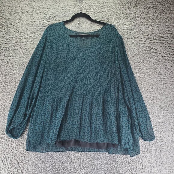 Lane Bryant Top Women’s Size 22/24 Green Leopard Print Long Sleeve Flowy Blouse - Picture 1 of 9